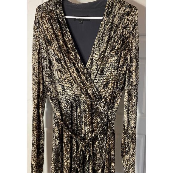 Jones New York Snake Skin Faux Wrap Dress Side Zipper Belted VNeck 14 - Picture 2 of 7